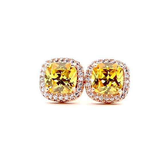 925S 14kt Rose Gold Dipped Yellow Topaz Earrings - Picture 3 of 7